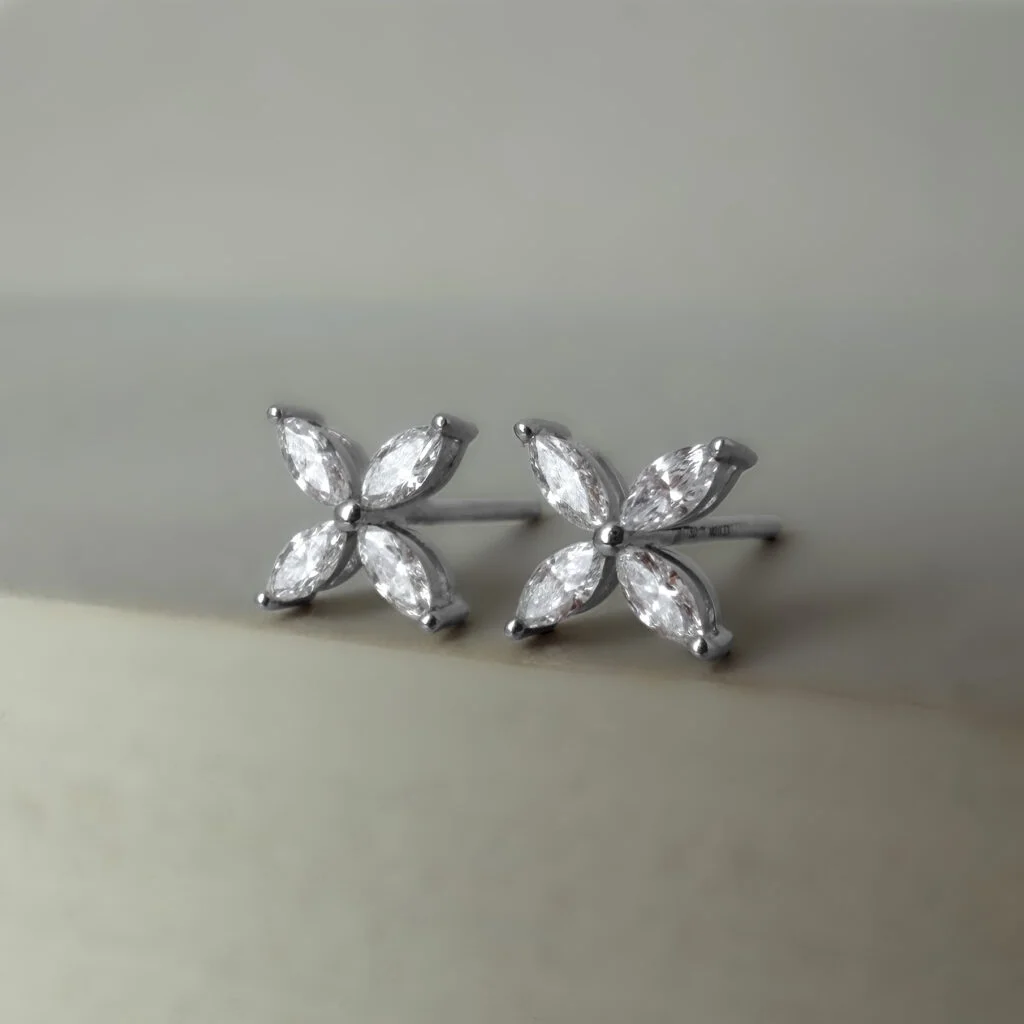 0.33ct Marquise Diamond Stud Earrings 18k White Gold | 35889