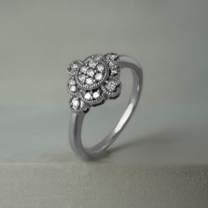 Diamond Art Deco Style Ring 9k White Gold | 28238