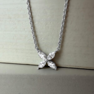 0.22ct Diamond Marquise Necklace 18k White Gold 18" Trace Chain | 35891